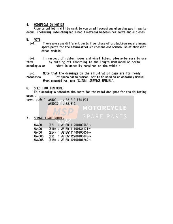 Suzuki AN400(S) BURGMAN 2006 Préface 2 pour un 2006 Suzuki AN400(S) BURGMAN